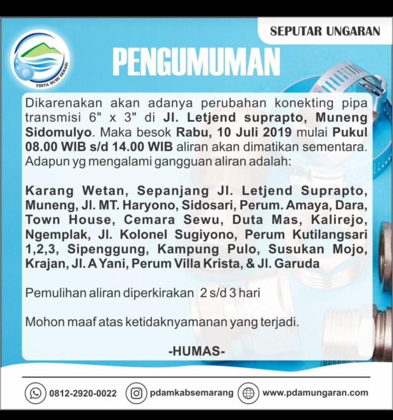 Info Gangguan Aliran PDAM di Wilayah Ungaran Timur